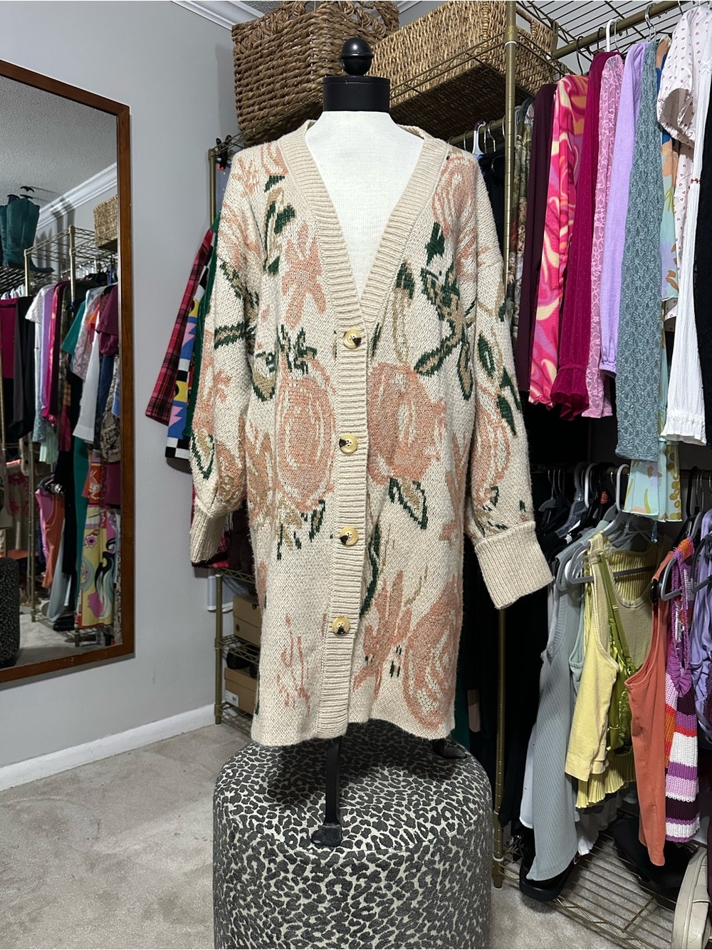 Nine West Beige Floral, Black Leopard & Cream Chevron Knit Cardigans - Picture 5 of 12